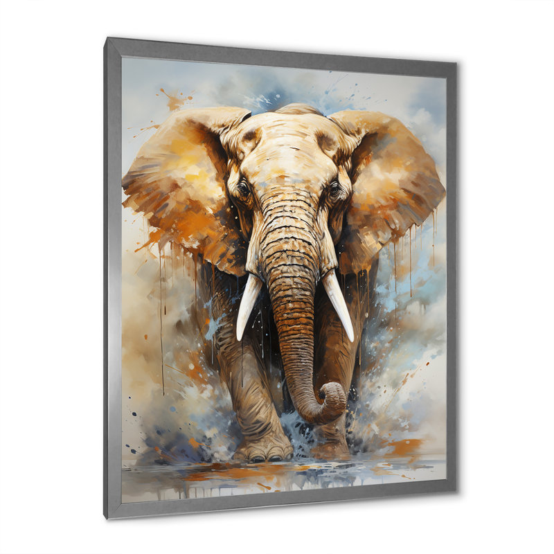 Magnifique portrait d'éléphant I, Cadre simple argenté, H 44 po x l 34 po x P 1,5 po
