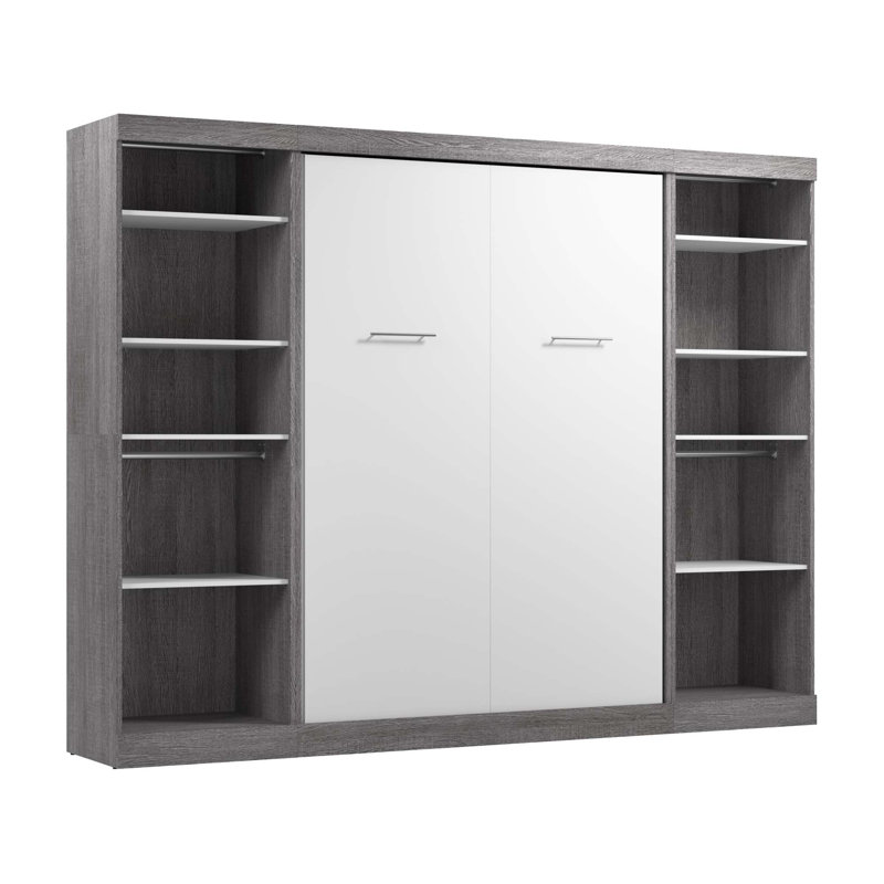 Lit escamotable double Arthor, Gris écorce / blanc