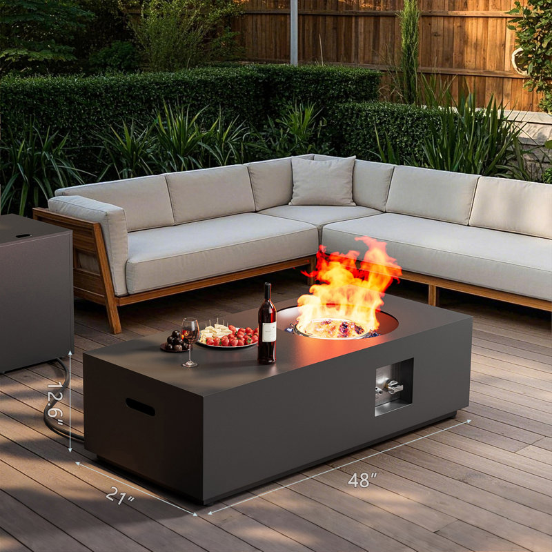 48" Propane Gas Fire Pit Table 50,000 Btu Includes  Lid,Waterproof Cover And Tank Storage Table, Black