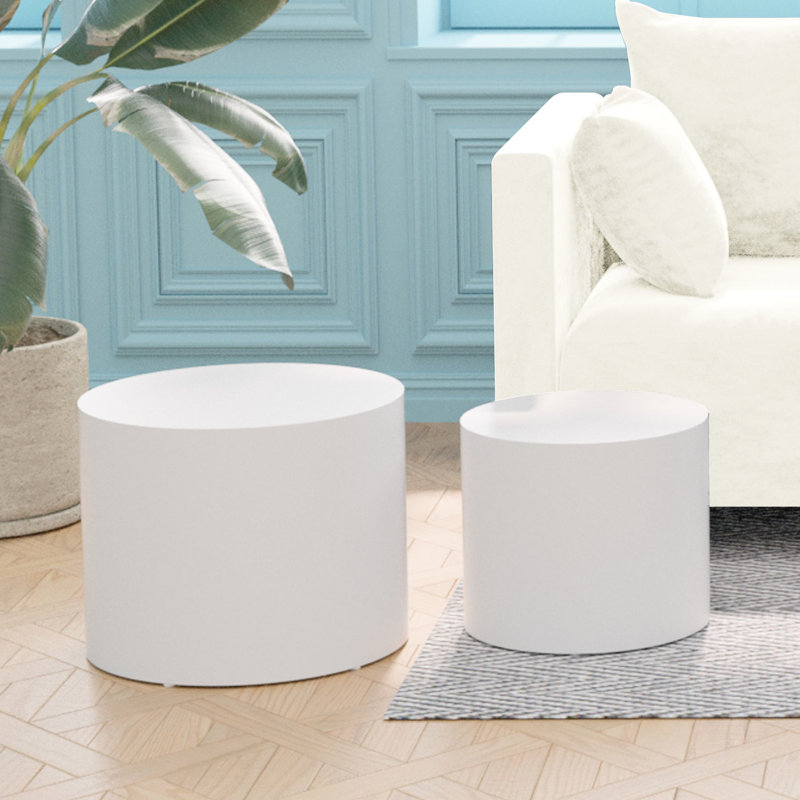 Table d'appoint blanche - avec 2 tables en frêne, chêne, placage de noyer pour le salon, le bureau, la chambre à coucher attrayante et les pièces d'extrémité Table en frêne / chêne / noyer