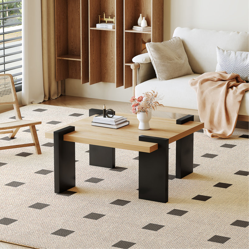 Table basse carrée en MDF de 31,5 po pour espaces minimalistes modernes, Naturel
