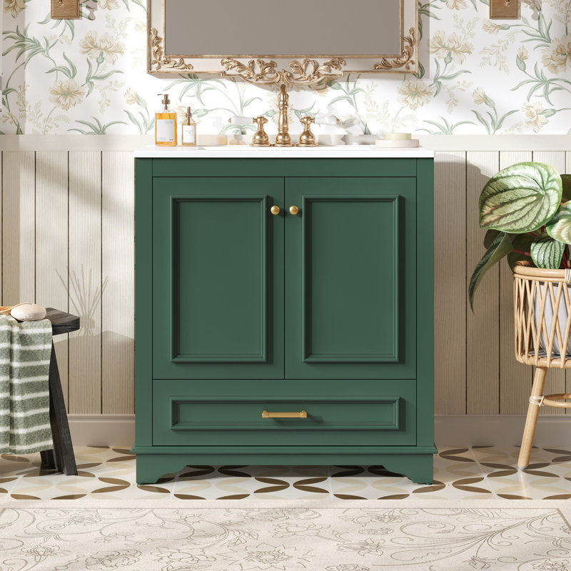 Meuble-lavabo 30 po avec lavabo en céramique, Vert