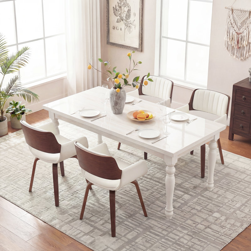 Chayne Faux Leather Upholstered Swivel Dining Armchairs, White