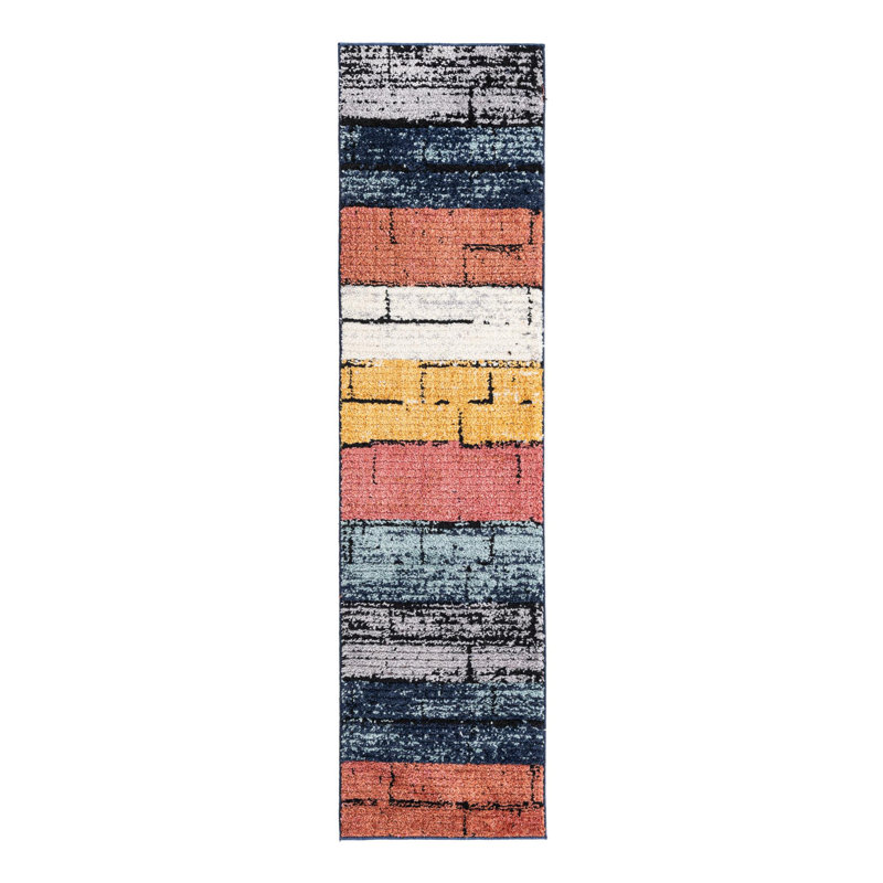 Tapis bleu / rouge Sophie, Tapis de couloir 2 pi x 7 pi 10 po