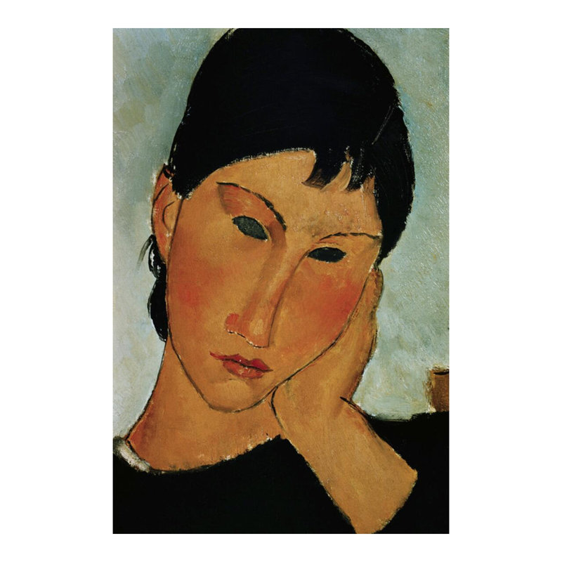Détail d'une tête de femme d'Elvira se reposant à une table par Amedeo Modigliani - Estampe numérique, H 20 po x l 16 po