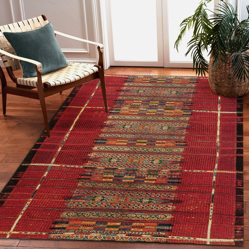 Tapis intérieur / extérieur rouge Sesena, Rectangle 4 pi 10 po x 7 pi 6 po