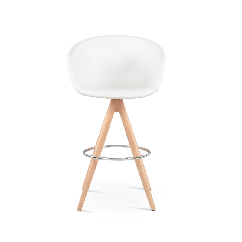 Tabouret de bar Tribeca Pyramid, Simili cuir blanc, Naturel, Tabouret de comptoir (siège d'une hauteur de 27 p
