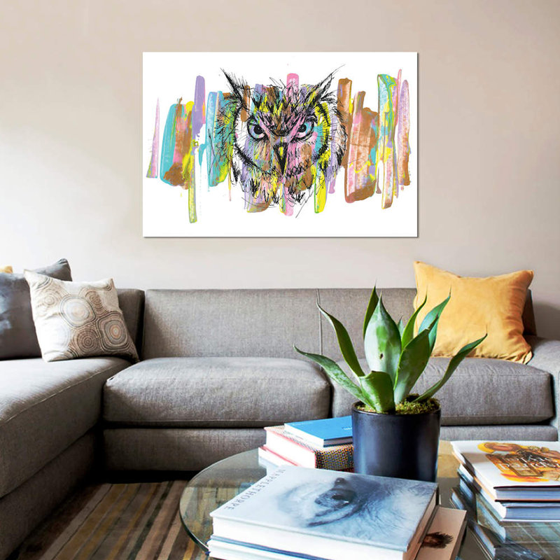Impression sur toile hibou, H 40 po x l 60 po x P 1,5 po, Toile tendue