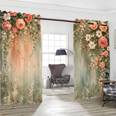 2 PCS rideaux occultant avec œillets, rideaux suspendus à imprimé floral botanique rétro, rideaux de fenêtre à isolation thermique réduisant le bruit et protégeant la vie privée pour chambre à coucher, salon, cuisine, dortoir, décoration
