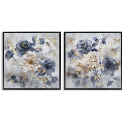 Ensemble de 2 estampes bleues encadrées bleues, design par Irene Weisz