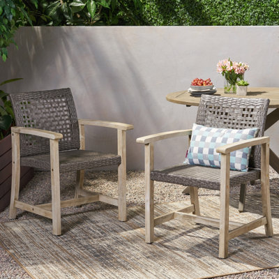 Ensemble de 2 chaises de salle à manger d'extérieur en bois d'acacia et en osier