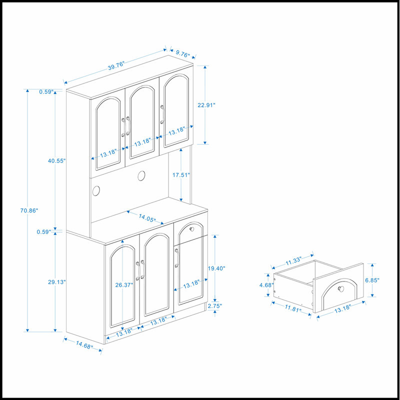 Armoire de rangement pour garde-manger de 71 pouces avec comptoir de four à micro-ondes, huche autoportante avec tablettes réglables et portes multiples