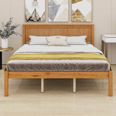 Base de lit plateforme avec tête de lit, support à lattes de bois, aucun sommier requis