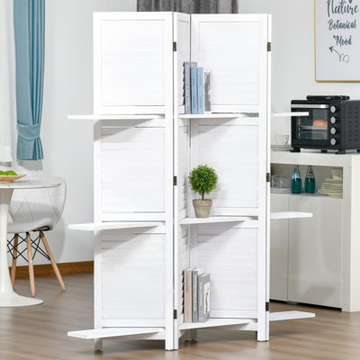 Paravent en bois 4 panneaux 67 po avec 4 tablettes