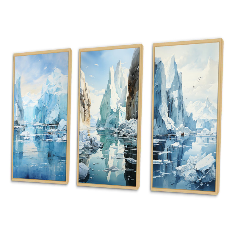 «Blue Iceberg Arctic Symphony», 3 pièces sur toile, Encadré naturel, H 40 po x l 60 po