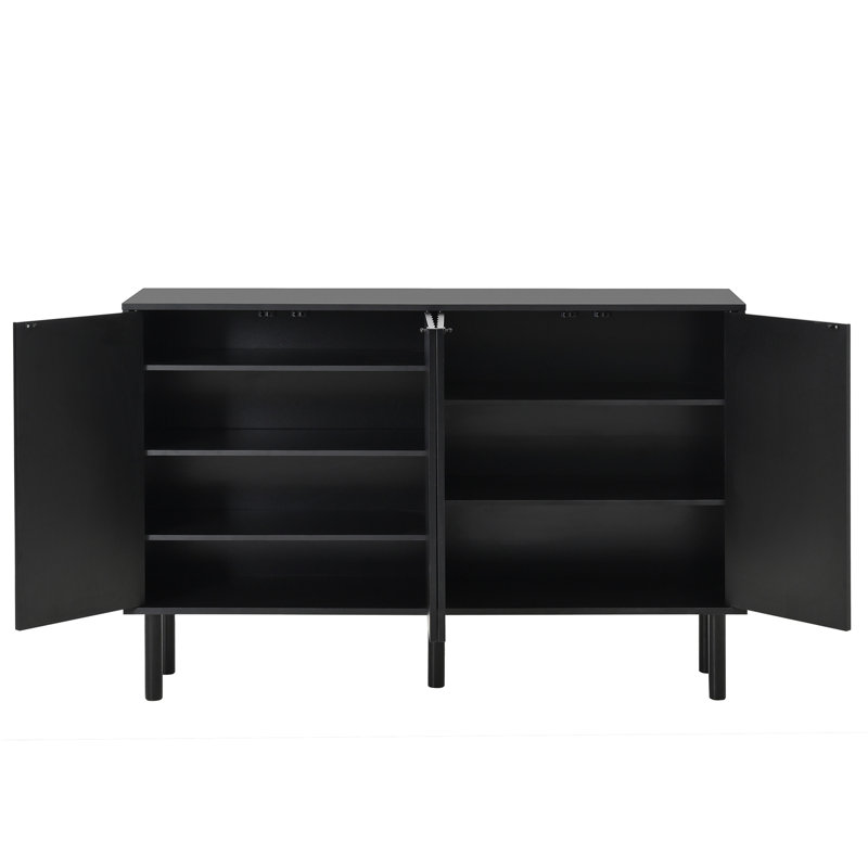 Versatile Home Storage Cabinet with Stylish Fluted Doors and Adjustable Shelves, Black