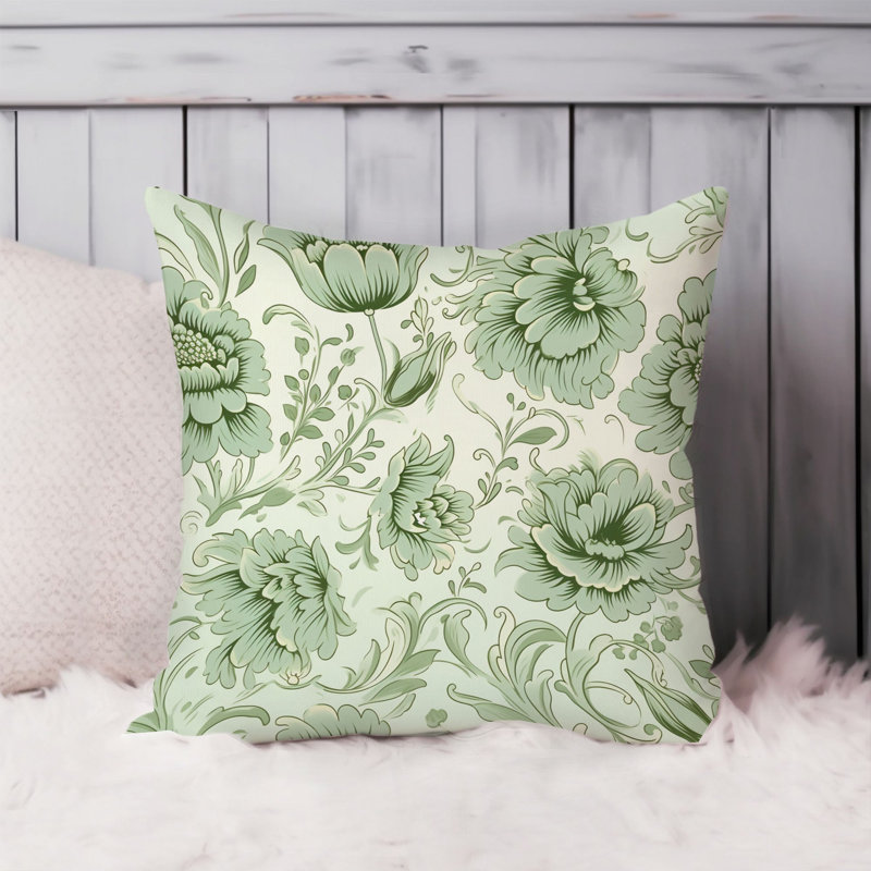 Botanical William Morris Style Damask Pattern III Classic & Traditional, 18"H x 18"W