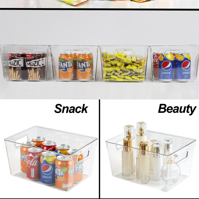4 bacs de rangement transparents, 4 contenants transparents pour l'organisation du garde-manger, des bacs de rangement avec poignées intégrées, des organisateurs d'armoires