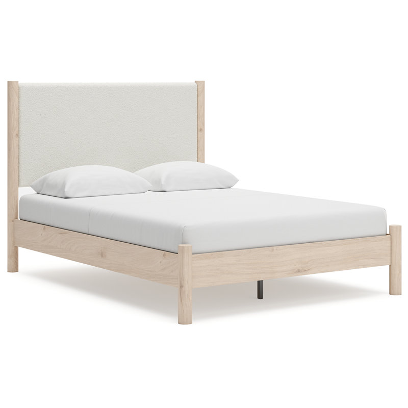 Cadmori Upholstered Panel Bed, White;Beige, Queen