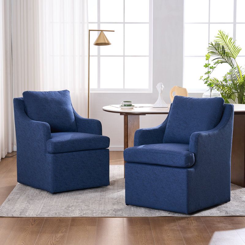 Tory Upholstered Dining Chairs With Caster Set Of 2, Blue