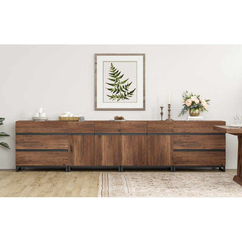 Buffet Jorgenson 4-en-1 moderne avec 6 tiroirs et tablettes réglables, Brun
