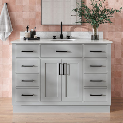 Jameal 48'' Solid Wood Single Bathroom Vanity with 0.75'' Carrara Marble Top Sink