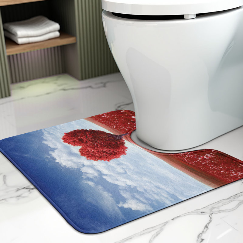 Tapis de salle de bain en forme de U Heart Fraspberry and Cobalt Blue