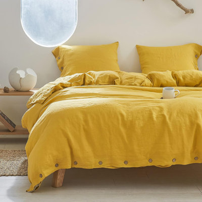 100% Linen Duvet Cover Set, 3 Pieces Belgian Flax Breathable Bedding,  (1 Comforter Cover+2 Pillowshams) With Tie Closure Style