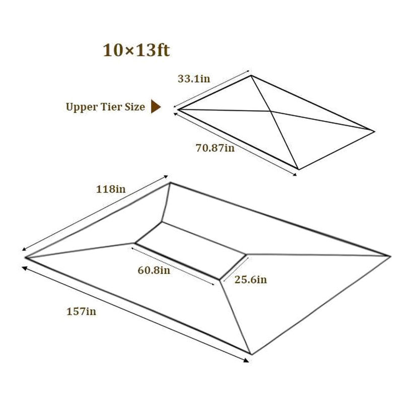 Brown 13X10 Ft Gazebo Top Replacement - Weather & Easy To Install Double Roof Fabric