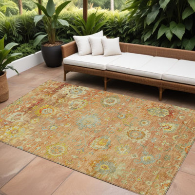 Tapis extérieur lavable floral bleu et vert 9 'x 12' Coral