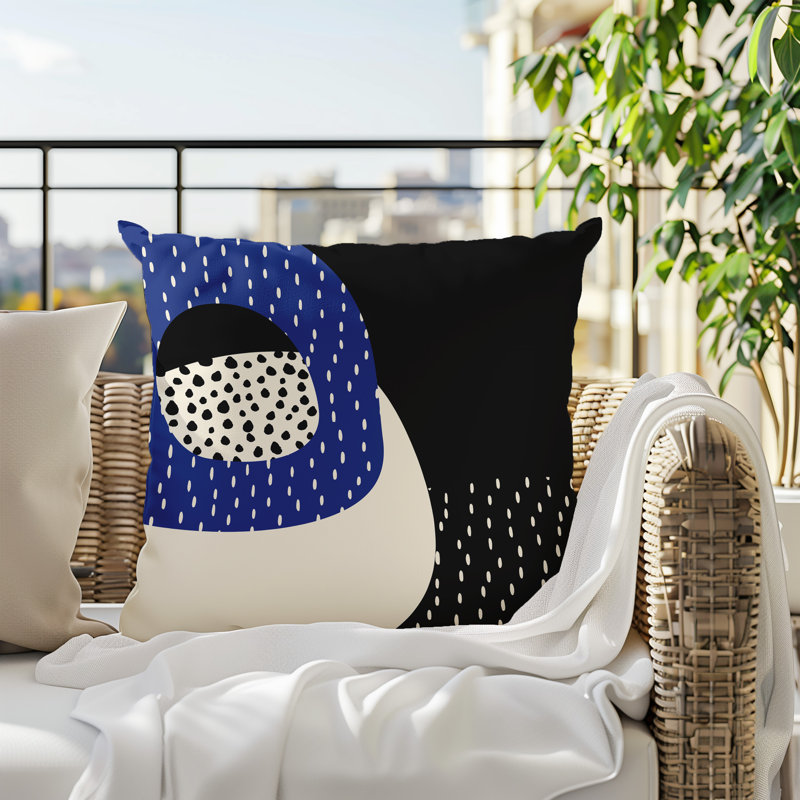 Coussin carré intérieur / extérieur pia, H 17 po x l 17 po, Bleu marine / noir / blanc cassé