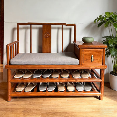 Banc à chaussures en bois massif de style chinois