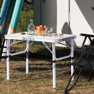 2 FT. White Patio Aluminium Folding Table With Mesh Storage Bag