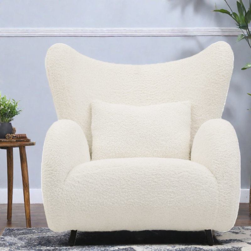 Chaises d'appoint confortables, ensemble de salon à oreilles en bois et tissu Teddy