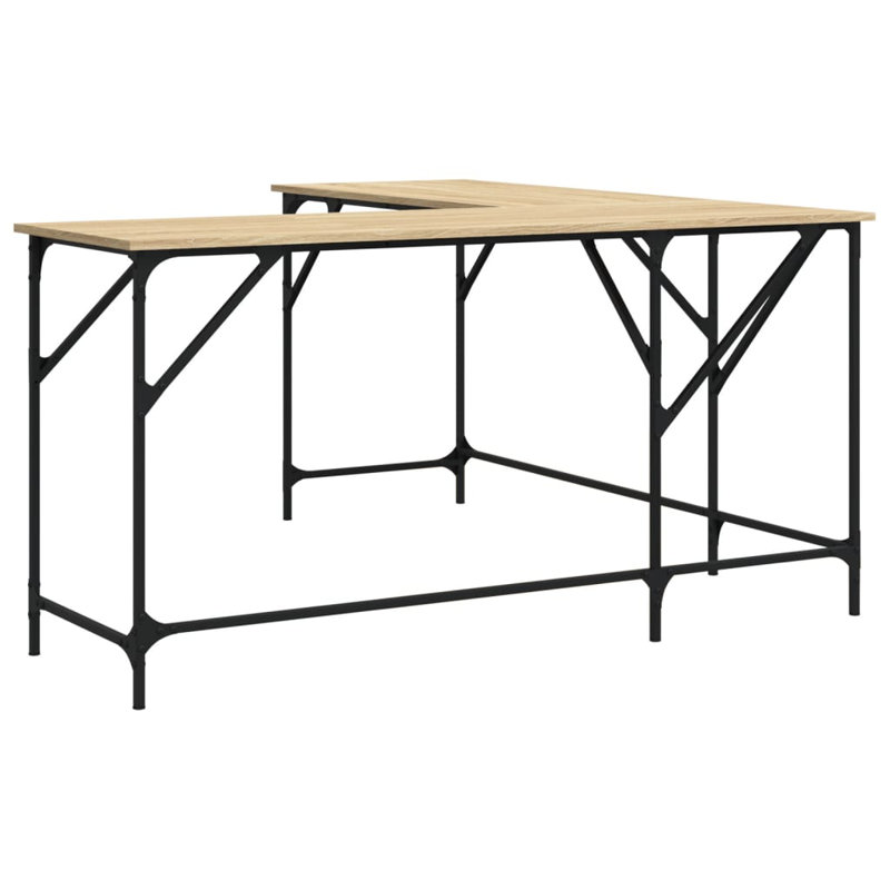 Aaina L-Shaped Metal Base Writing Desk, Sonoma Oak