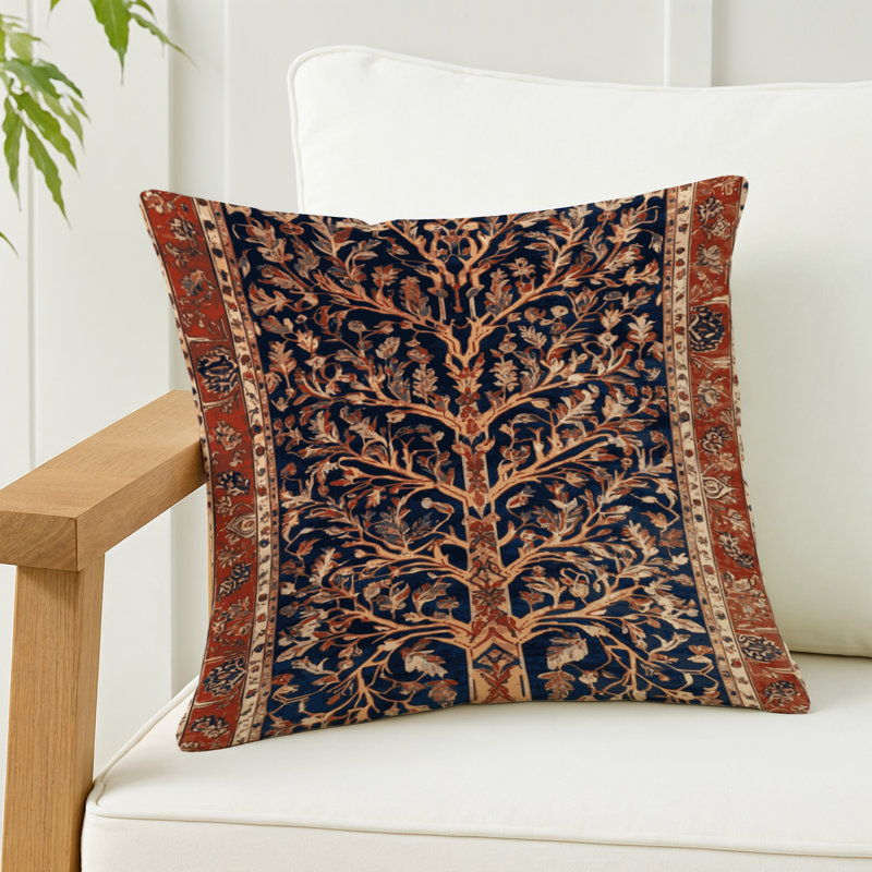Coussin décoratif intérieur et extérieur Tabriz, Brun oriental - 1096, Carré 20 po