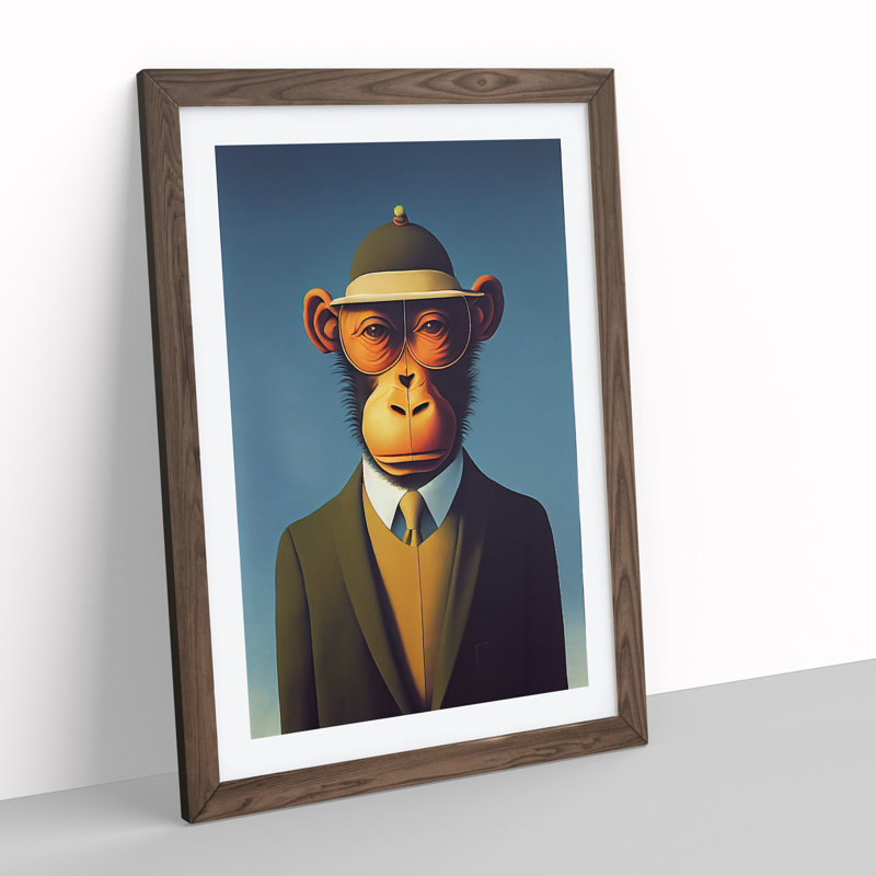 Mr Monkey - Single Picture Frame Print, 64cm H x 46cm W x 2cm D, Walnut