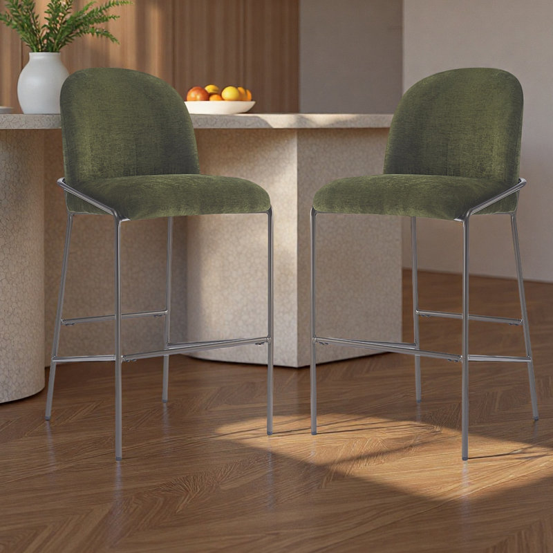 Tabouret de bar intérieur en métal, structure en bronze antique, ensemble de 2, Vert