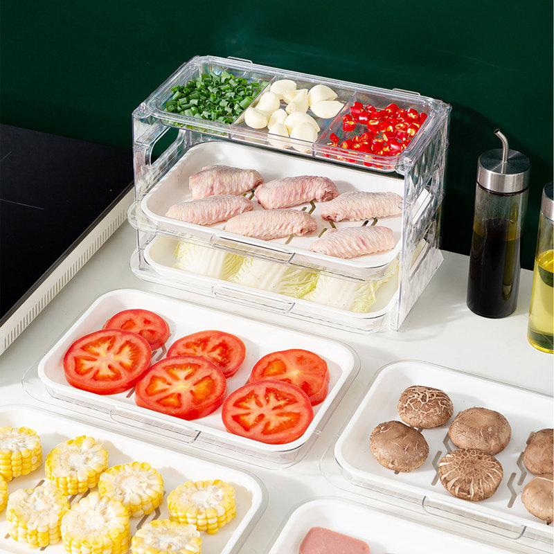 Kitchen Multi-Function Fruit And Vegetable Preparation, Side Dish Stacking Storage, Punch- Household Hot Pot Dish, Kitchen Sundries Rack