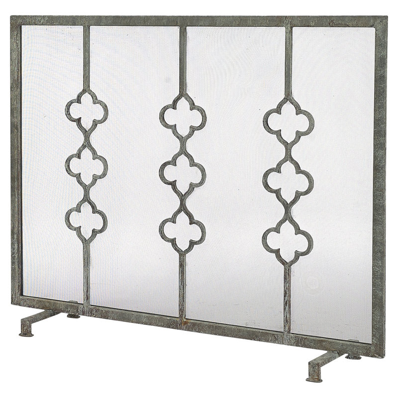 Quatrefoil Iron Fireplace Screen, Deep Ocean