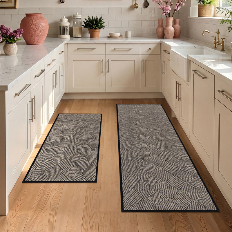 Tapis de cuisine antidérapant et antidérapant (ensemble de 2), Beige Geometric