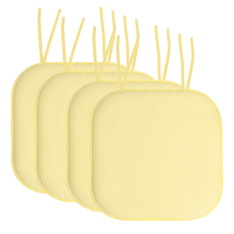 Honeycomb Memory Foam Non-Slip 16" x 16" Chair Cushion Pad with Ties, Yellow, 6