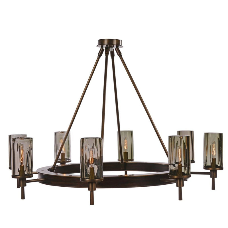 Lustre à 8 lumières, Bronze naturel / acajou foncé, Transparent, H 24 po x l 40 po x P 40 po