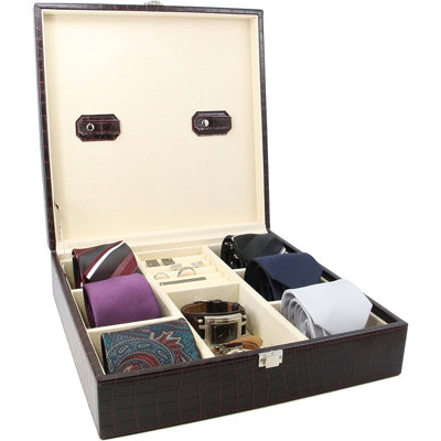 Leather Tie Box and Cufflink Storage Box for Men – Seal Brown