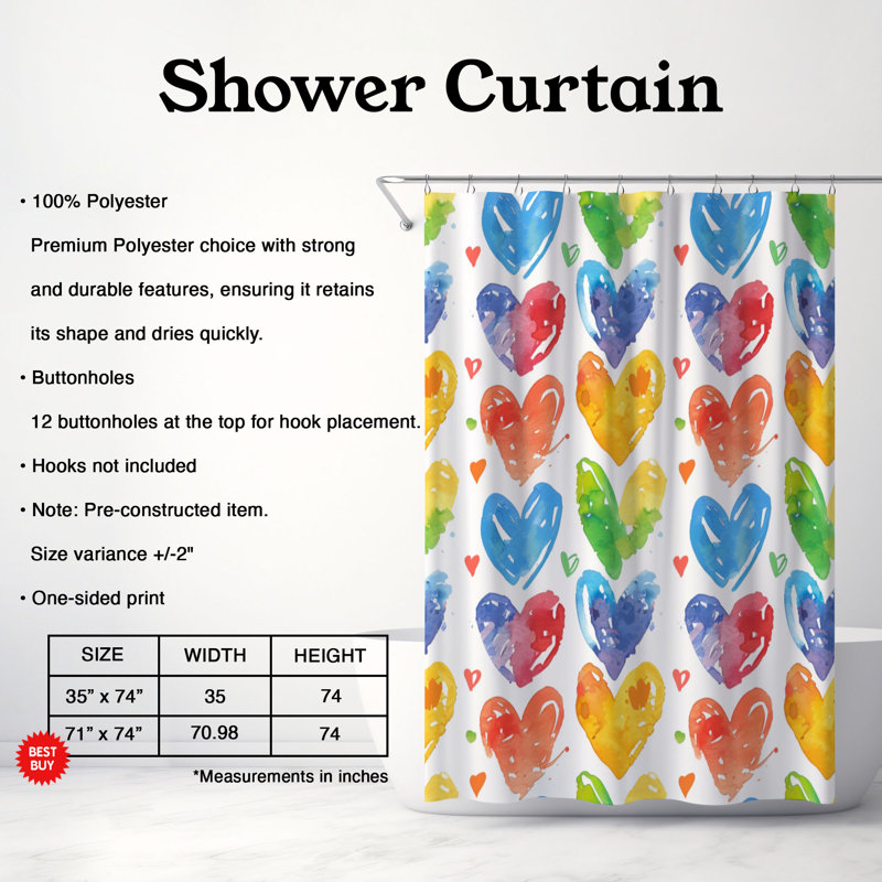 Happy Rainbow - Rideau de douche Premium, H 74 po x l 71 po