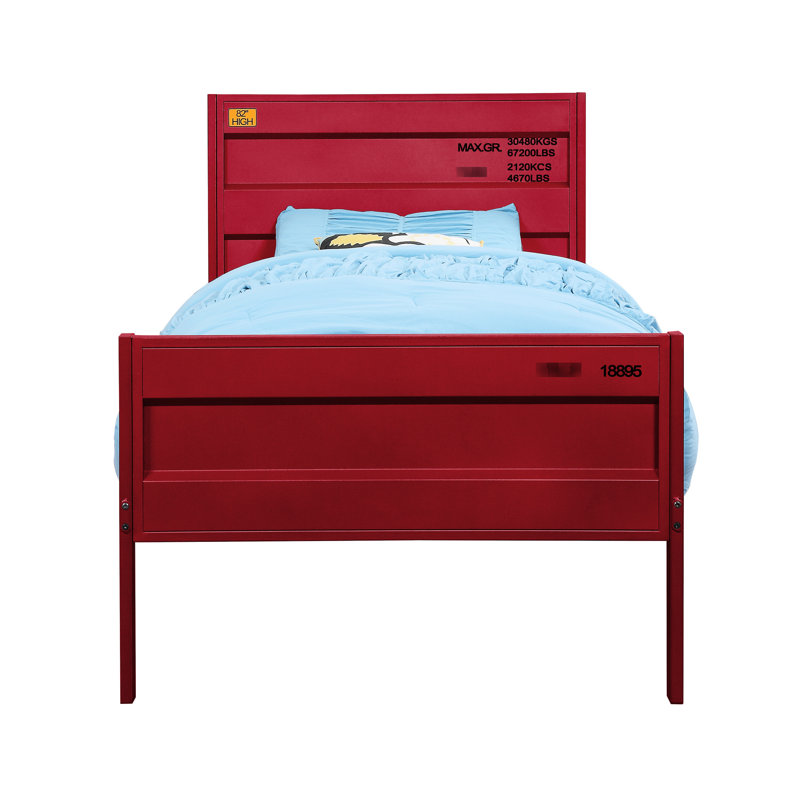 Lit double style Red Cargo, construction en métal avec panneaux encastrés, verrouillage de longueur, 21 lattes, support de charge de 330 lb, profondeur de 56 po, largeur de 79 po, structure de finition à 44 po de hauteur, conception à profil bas, sans sommier