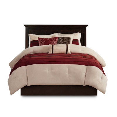 7 pièces de literie pour grand lit rouge - faux suède, coussins décoratifs en matériaux doux, facile à laver et confortable