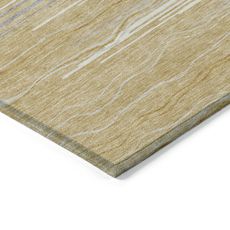 Tapis intérieur lavable rayé doré 9 pi x 12 pi
