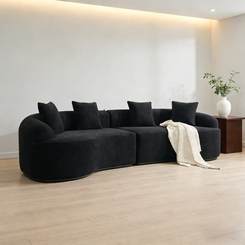 Canapé incurvé sans dossier, canapé modulaire de 110 po avec dossier incurvé, aucun assemblage requis, Noir