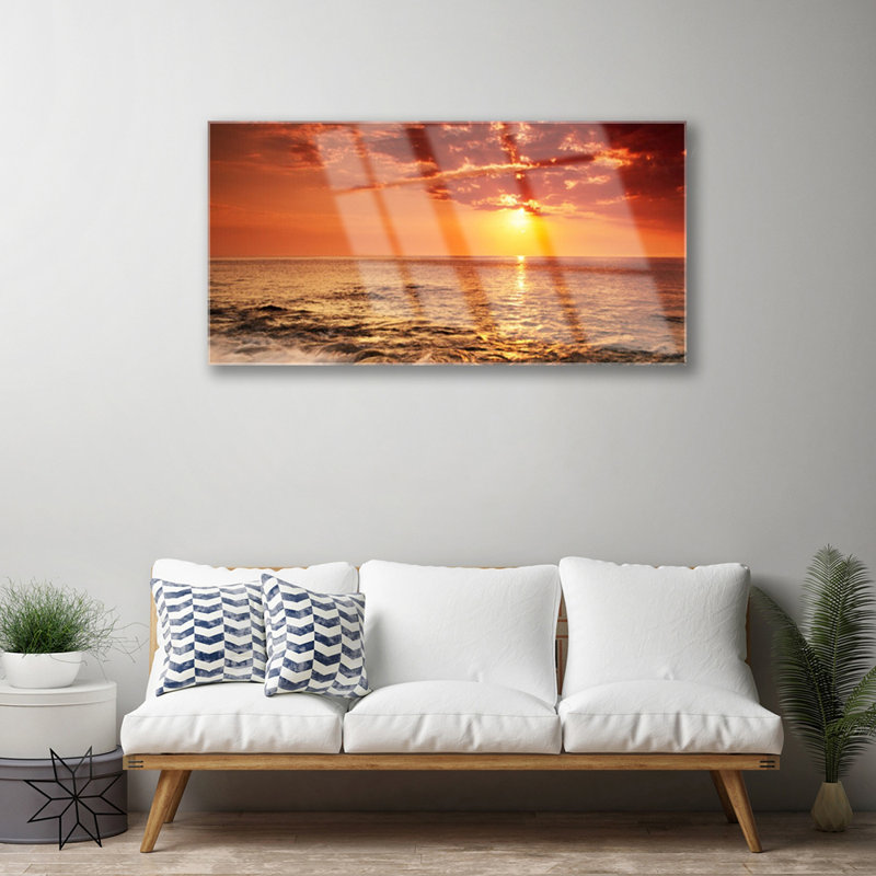 Landscape Sea Sun - Unframed Photograph on Glass